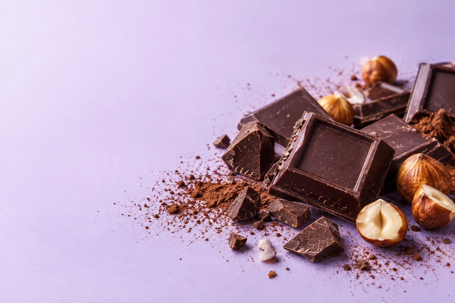 Pedaços de chocolate com avelãs